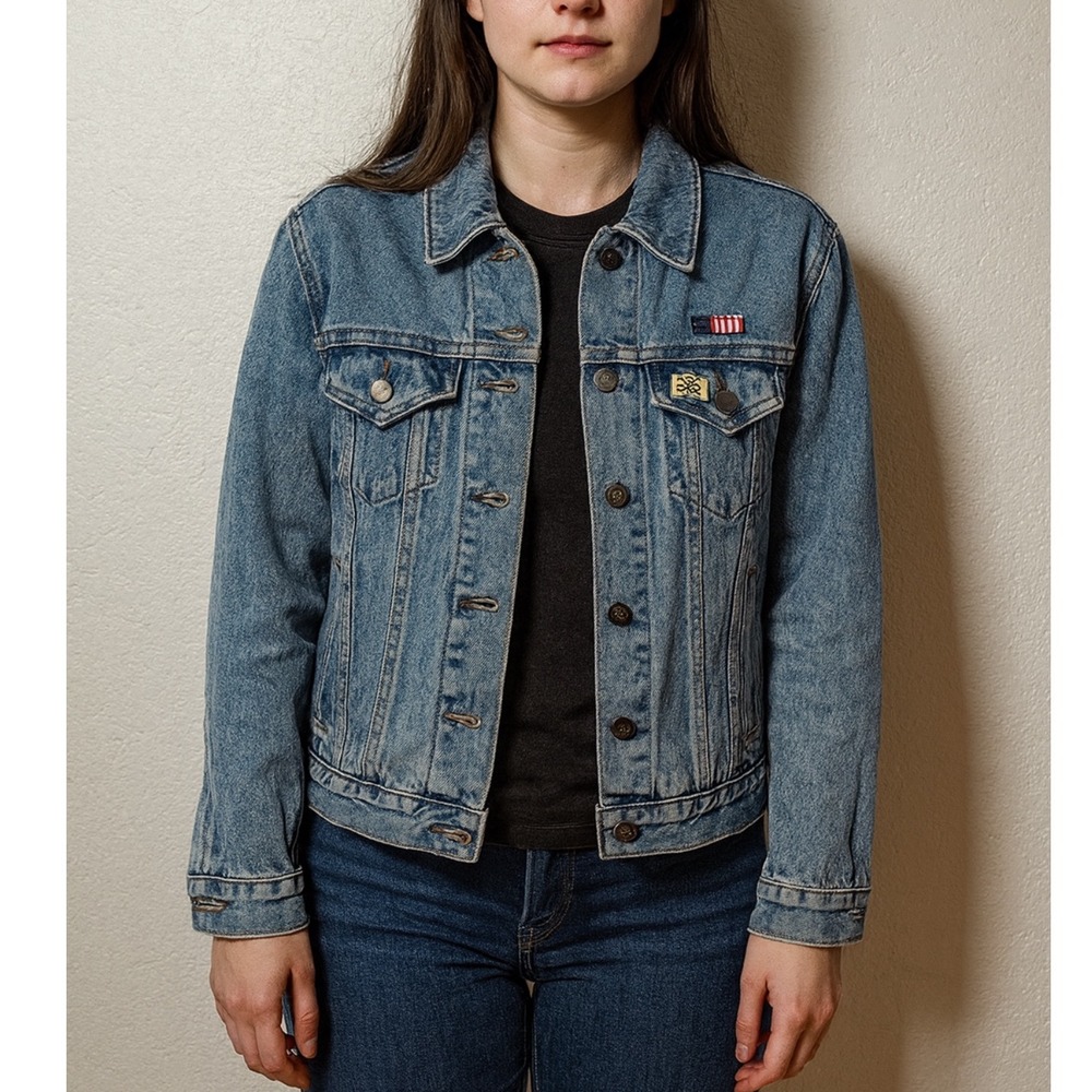 Womens Harley Davidson Denim Jacket XS Patches Pins Motorcycle‎ Biker